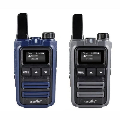 Endless Communications TH-288 LTE push-to-talk portable radio, blue and grey handsets