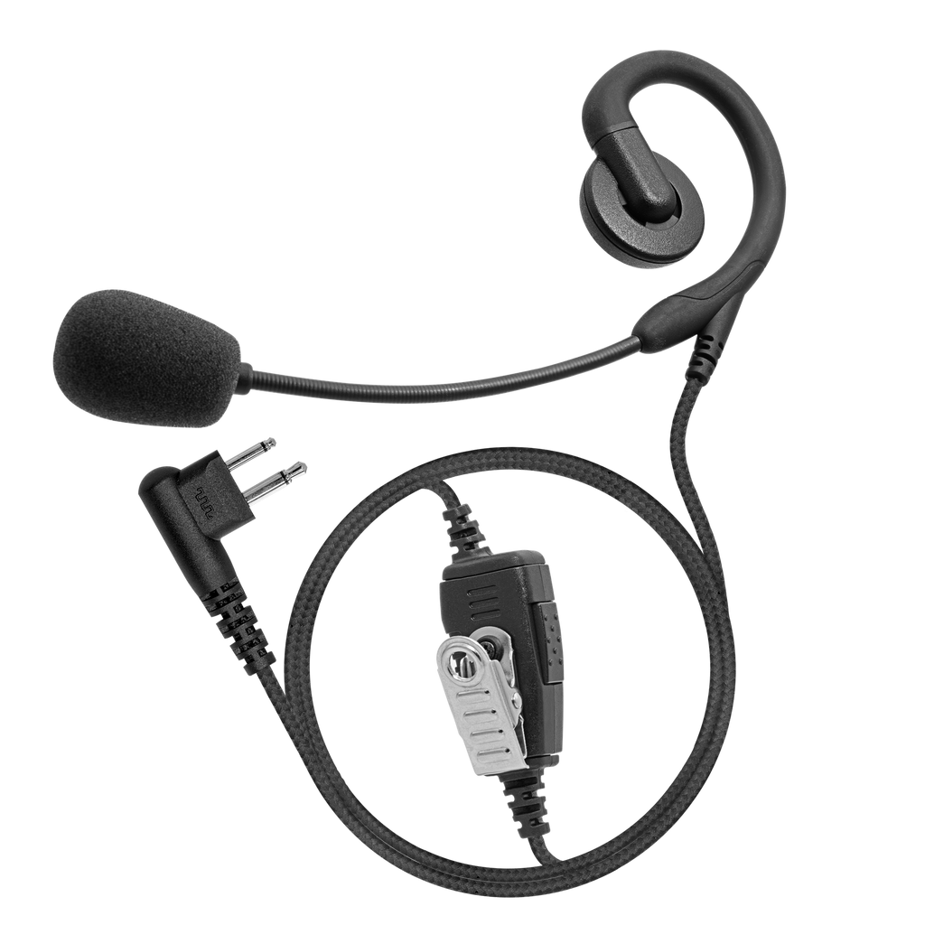 Braided Swivel Slim Earpiece with Boom Mic and Inline PTT